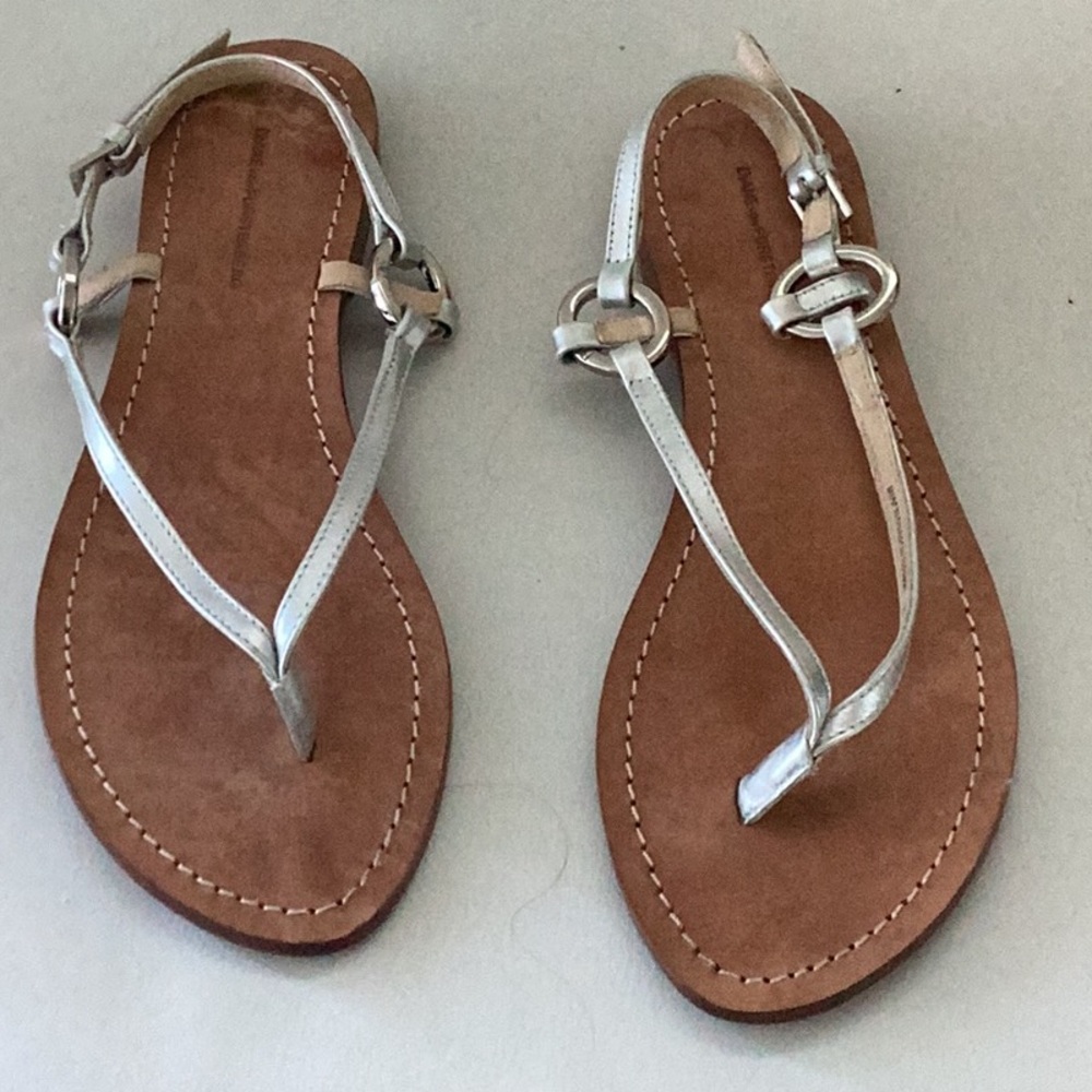 Diane Von Furstenberg Silver and Brown Sandals T-Strap Design